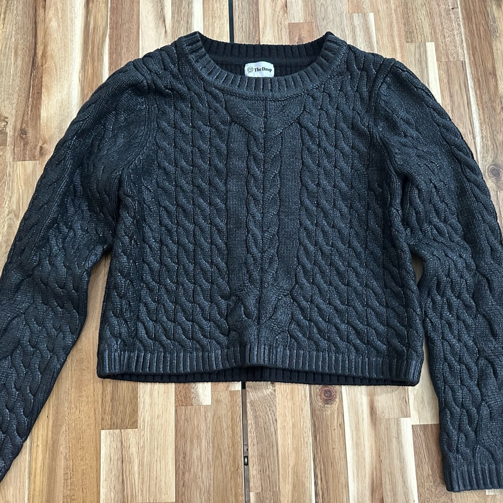 Stylish Black Cable Knit Crew Neck Sweater